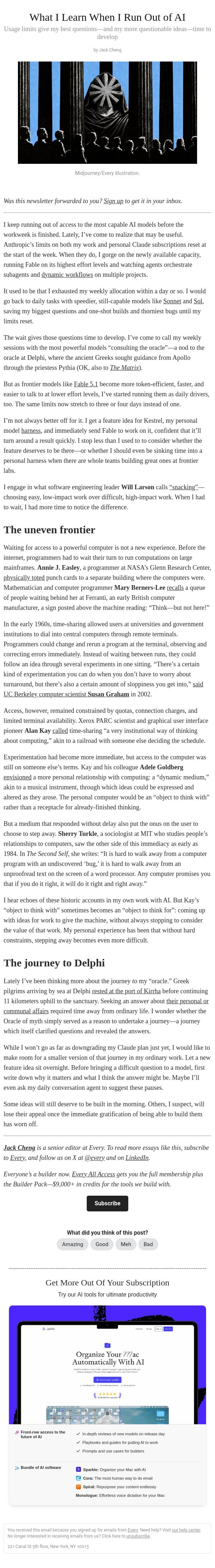 What I Learn When I Run Out of AI email from Every screenshot