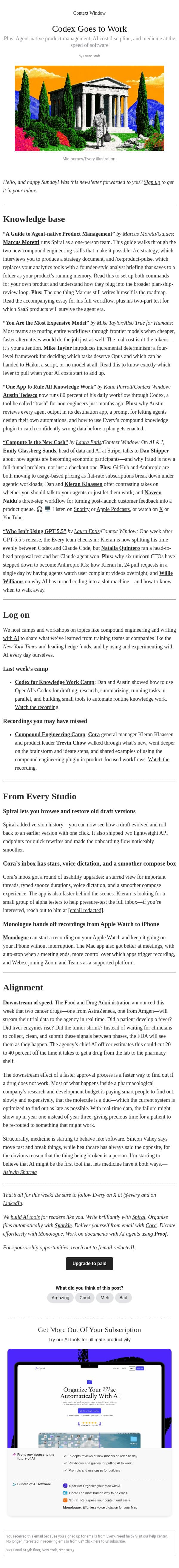 Codex Goes to Work email from Every screenshot