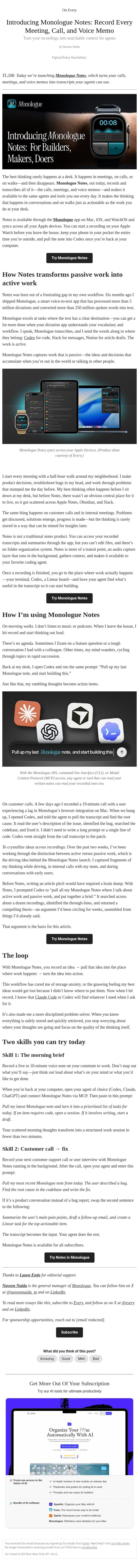 Introducing Monologue Notes: Record Every Meeting, Call, and Voice Memo email from Every screenshot