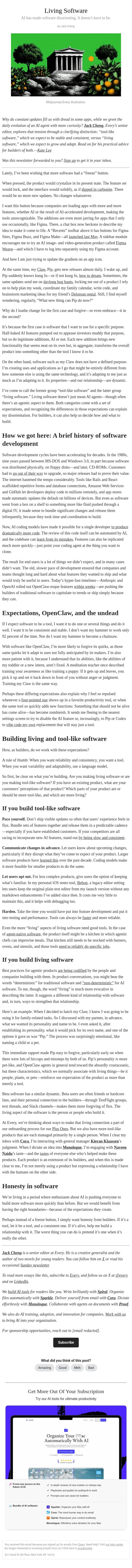 Living Software email from Every screenshot