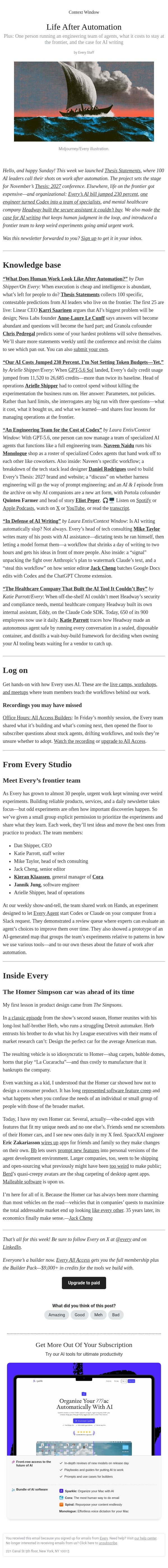 Life After Automation email from Every screenshot
