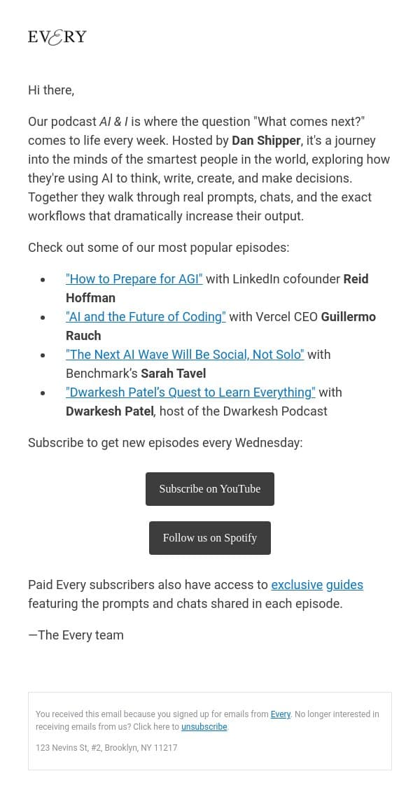 3/9: Press ▶️ to learn how leaders and innovators use AI email from Every screenshot