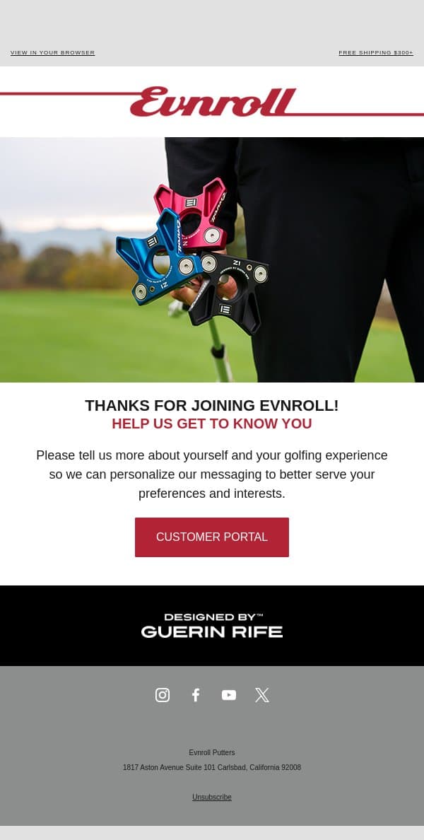 ⛳ Help Us Get To Know You 🏌️‍♂️ email from EVNROLL screenshot
