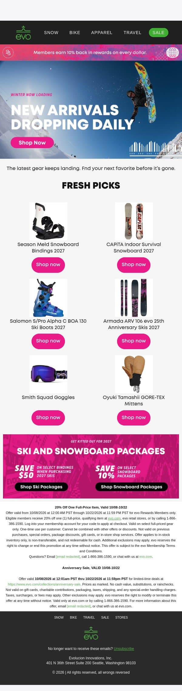 New Arrivals from Armada, Salomon, Oyuki & More email from Evo screenshot
