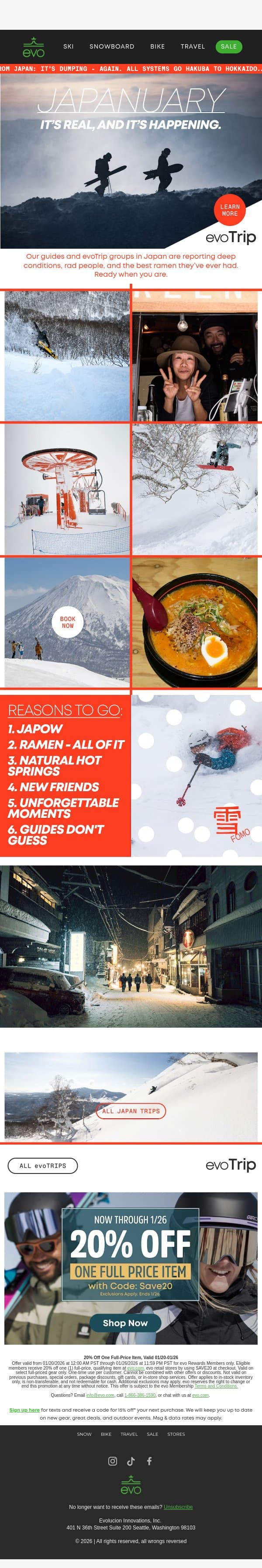 ✈️ evoTrip Report: It’s Dumping in Japan email from Evo screenshot