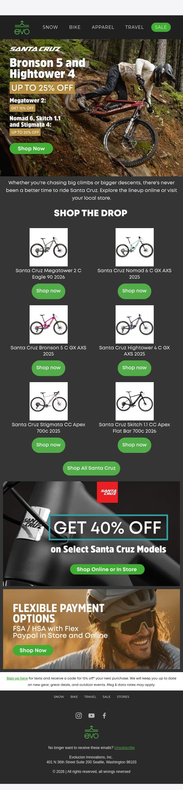 Santa Cruz Mountain Bikes Now Starting at $3,749 email from Evo screenshot