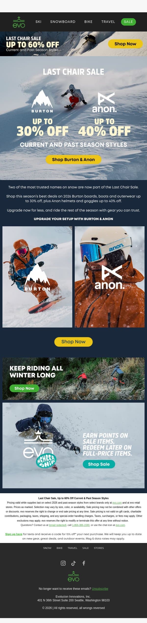 Brand Spotlight: Burton & Anon email from Evo screenshot