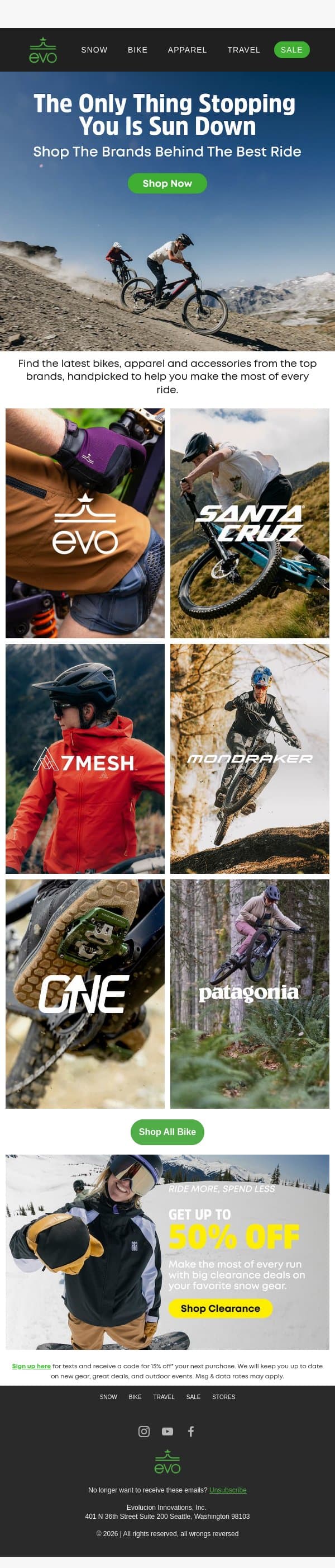 The Best in Bike Starts Here email from Evo screenshot