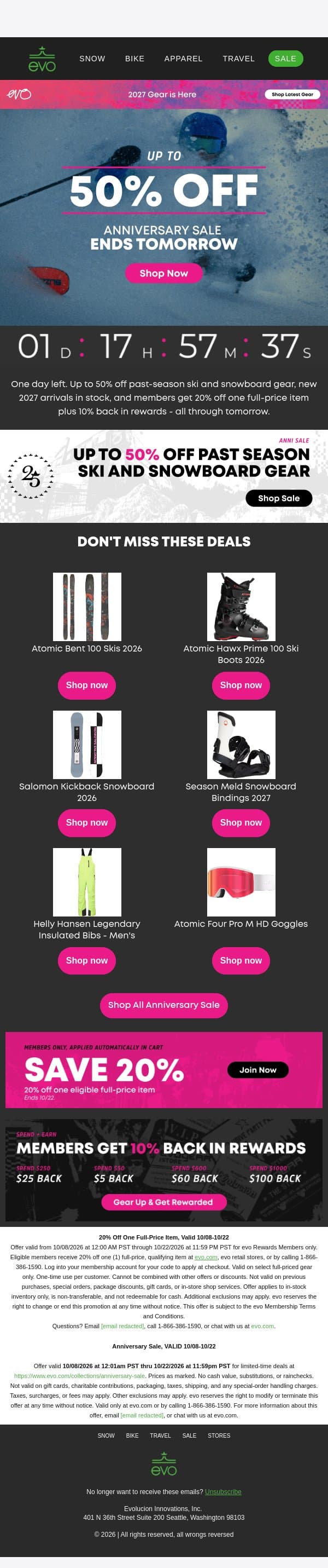 Anniversary Sale Ends Tomorrow ⏰ email from Evo screenshot