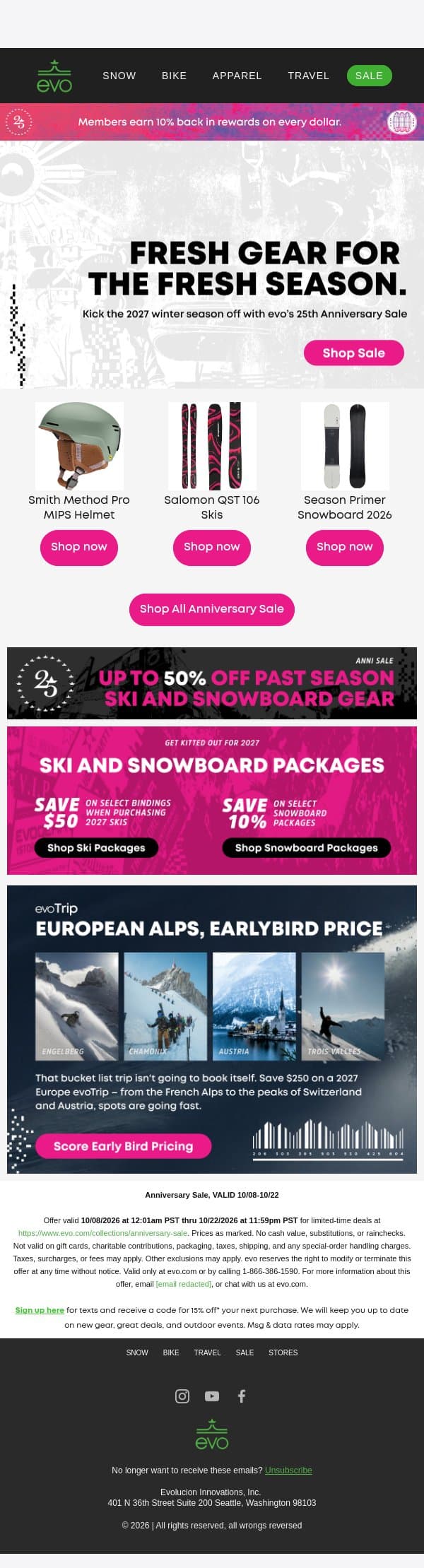 New Gear, Past Season Deals & More email from Evo screenshot