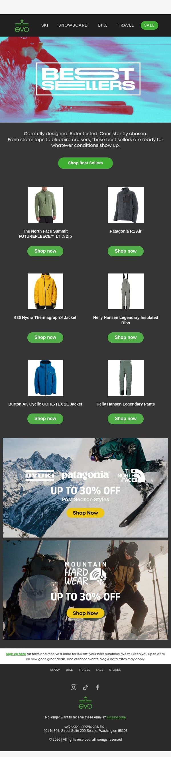 Best Sellers, For a Reason email from Evo screenshot