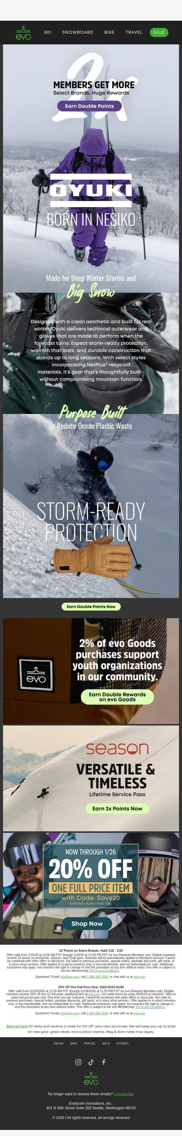 Limited Time for evo Members: 2x Points on Oyuki email from Evo screenshot