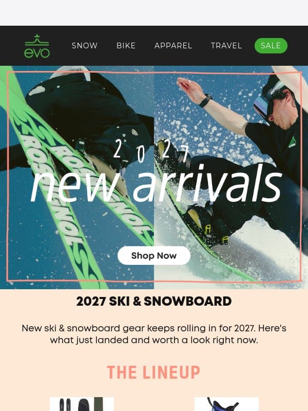 The New 2027 Snow Gear Has Landed email from Evo