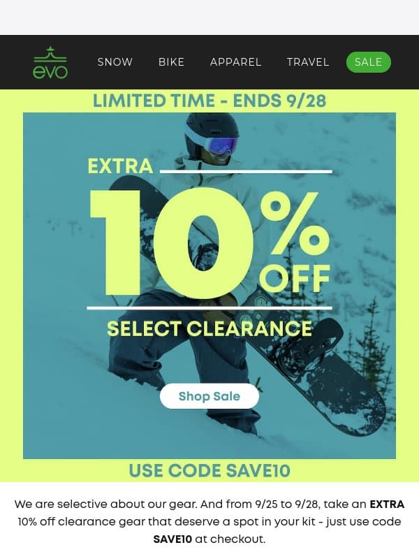 Limited Time: Extra 10% Off Select Clearance 👀 email from Evo