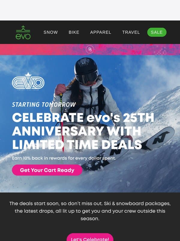 Our Anniversary Sale Starts Tomorrow 🎉 email from Evo