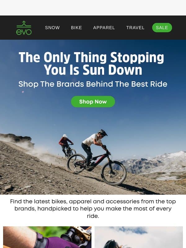 The Best in Bike Starts Here email from Evo