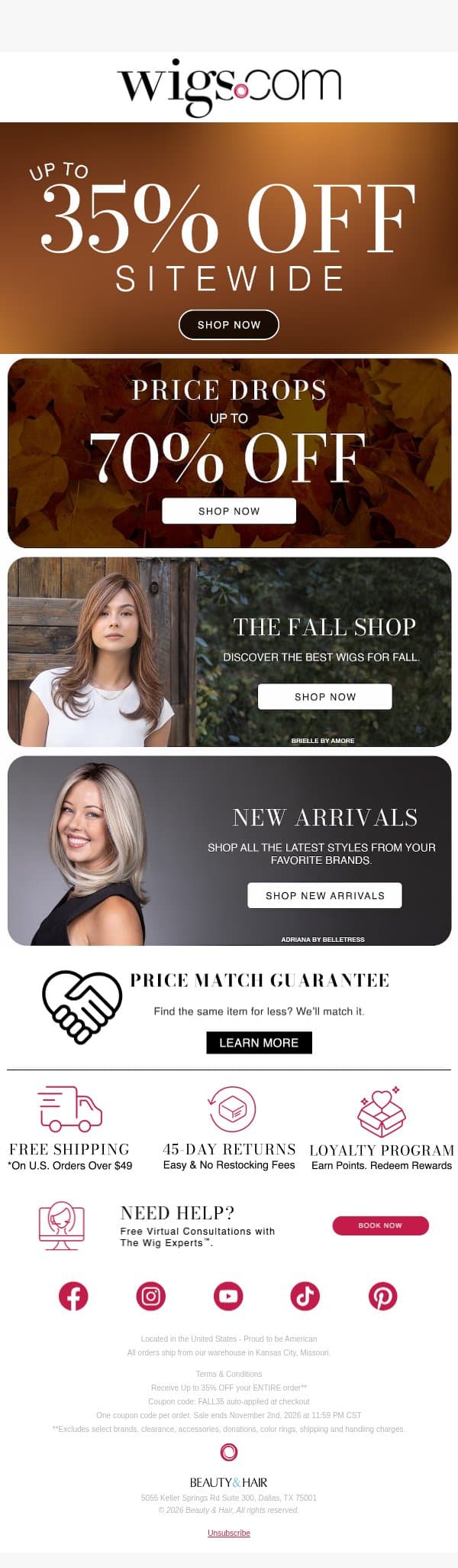 Up to 35% OFF Just For You! email from eWigs screenshot