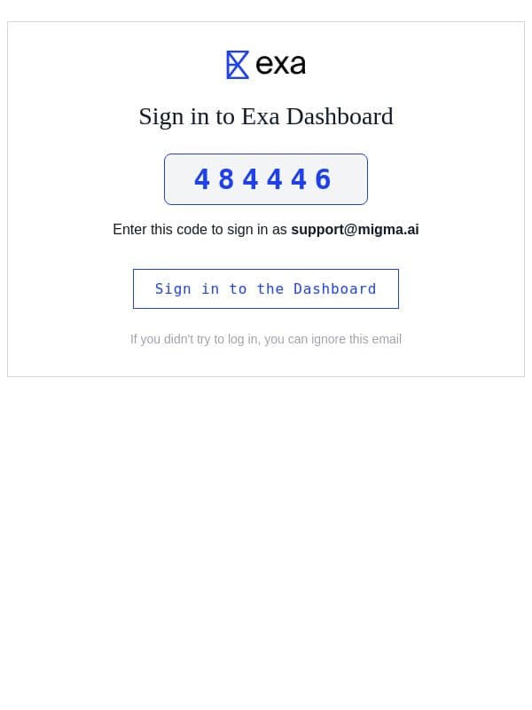 Sign in to Exa Dashboard email from Exa screenshot