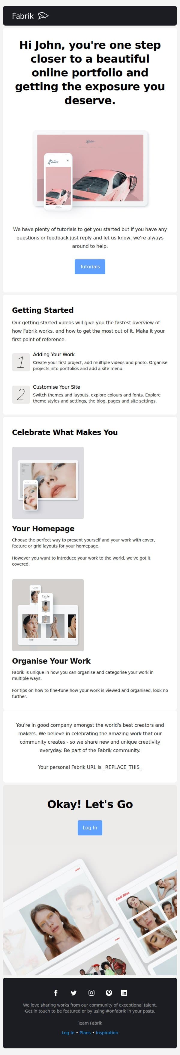 Welcome to Fabrik email from Fabrik screenshot
