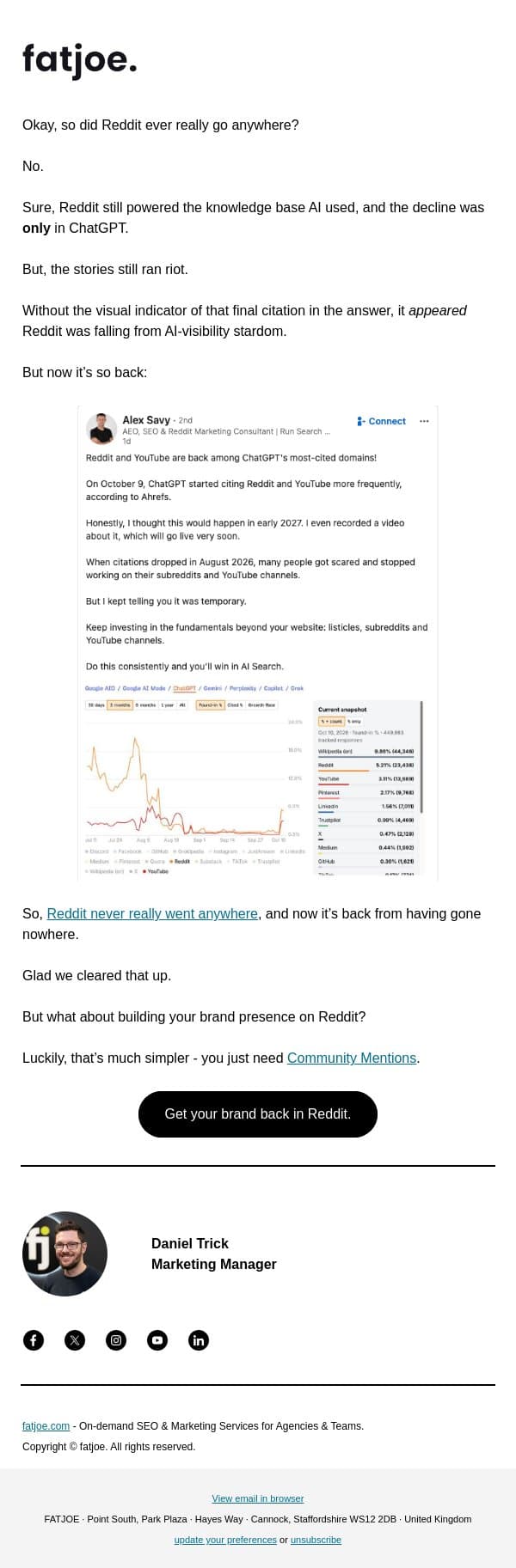 Guess what's back, back again? email from FATJOE screenshot