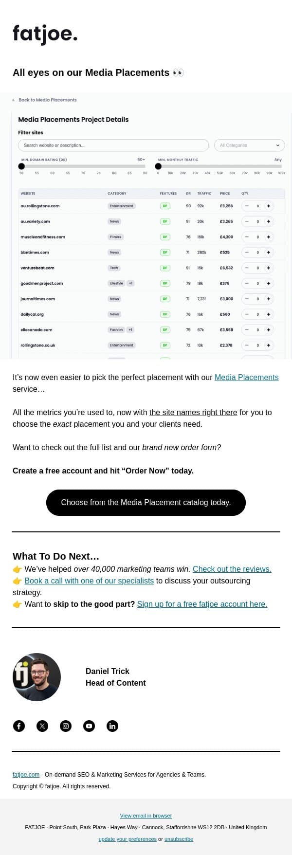 We're showing you exactly where your links go. email from FATJOE screenshot