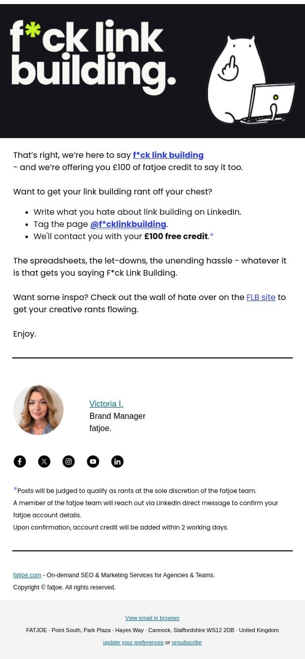 Earn fatjoe credit just by ranting 🤬 email from FATJOE screenshot