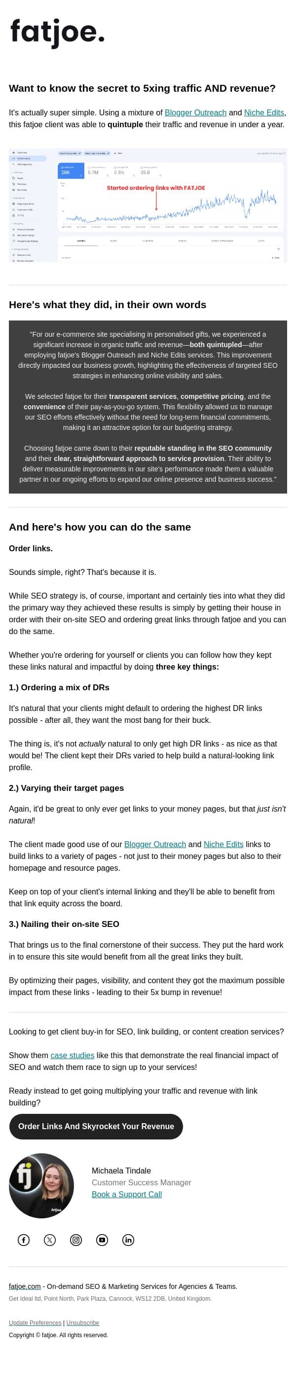 How to 5x your revenue using fatjoe. email from FATJOE screenshot