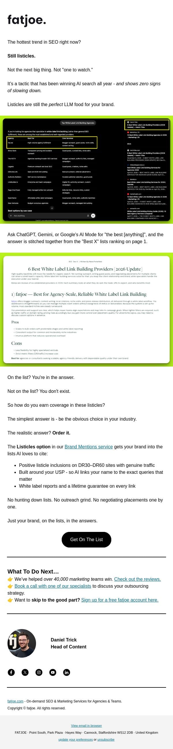 2026's killer SEO tactic is a 2013 throwback email from FATJOE screenshot
