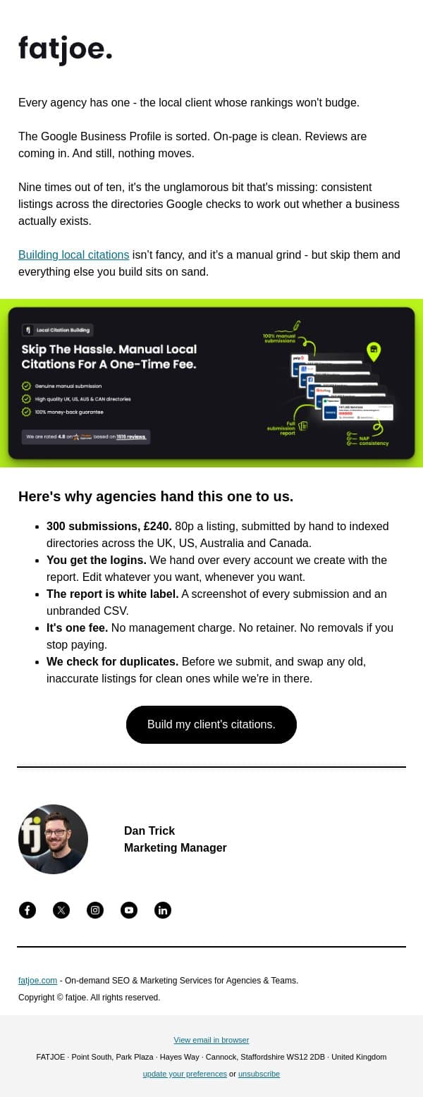Your local client is stuck on the boring bit. email from FATJOE screenshot