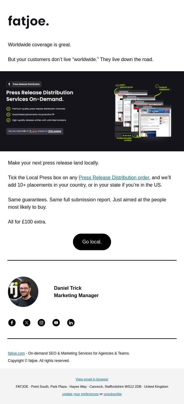 Your press release, closer to home. email from FATJOE screenshot
