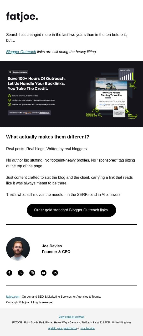 The link type that's never let an SEO down. email from FATJOE screenshot