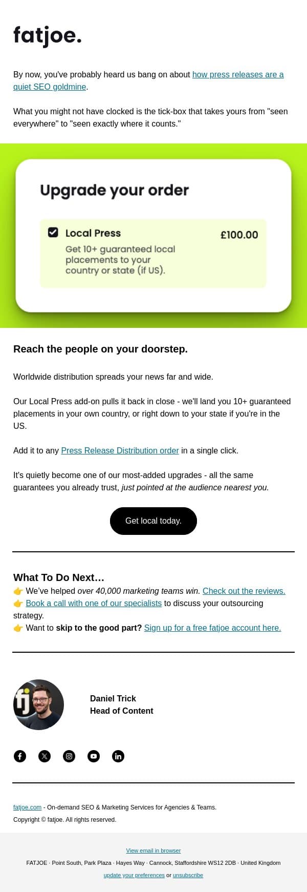 An SEO powerhouse made better. email from FATJOE screenshot