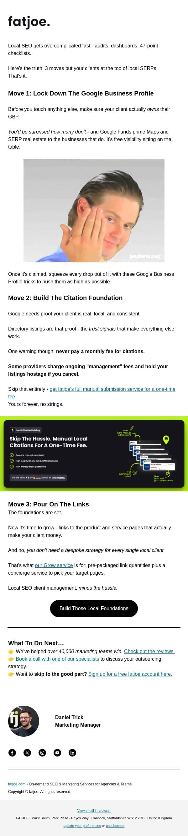 Local rankings in 3 moves email from FATJOE screenshot