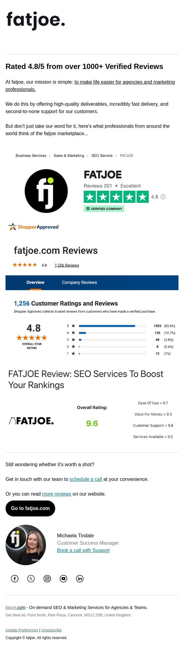 1000+ 5 star reviews ⭐️⭐️⭐️⭐️⭐️ email from FATJOE screenshot