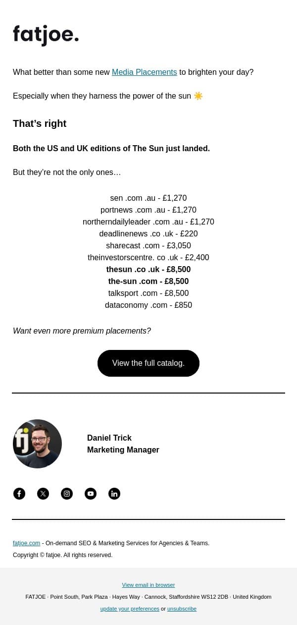 Brand NEW sites to brighten your day. email from FATJOE screenshot