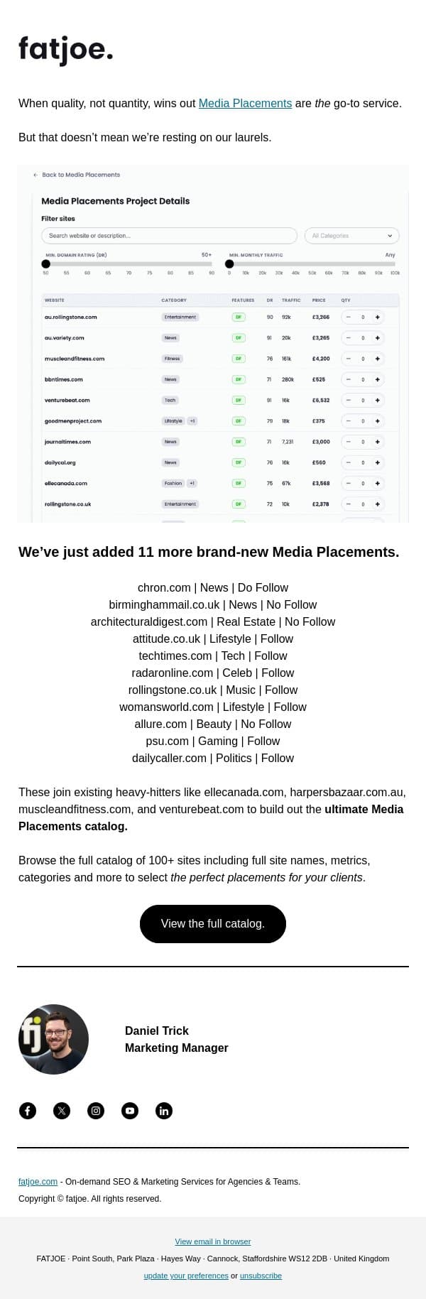 11 brand new sites for you to choose from. email from FATJOE screenshot