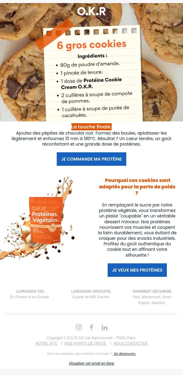 🍪 Cookies moelleux (Riches en protéines, 0 culpabilité) email from Feed. screenshot