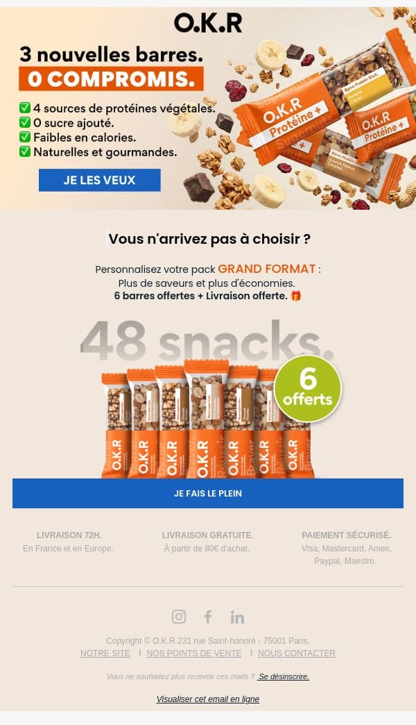 🌿 3 nouvelles barres naturellement protéinées et gourmandes. email from Feed. screenshot