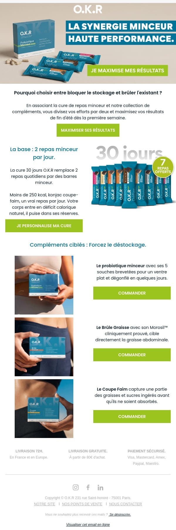 Repas minceur + compléments ciblés 🎯 email from Feed. screenshot