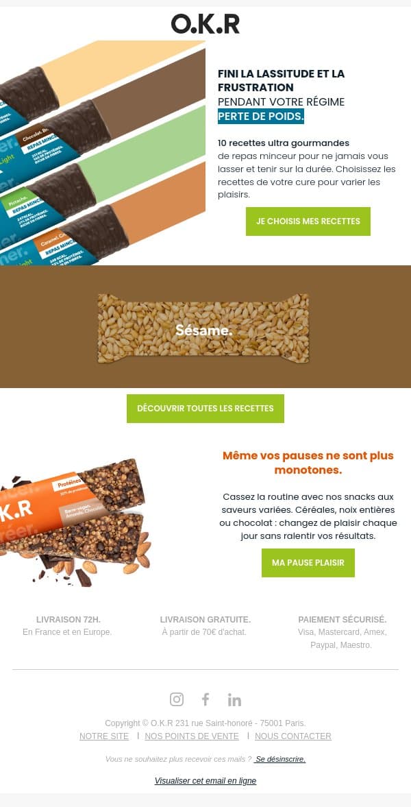 🥱 Marre des régimes monotones ? O.K.R change la donne. email from Feed. screenshot