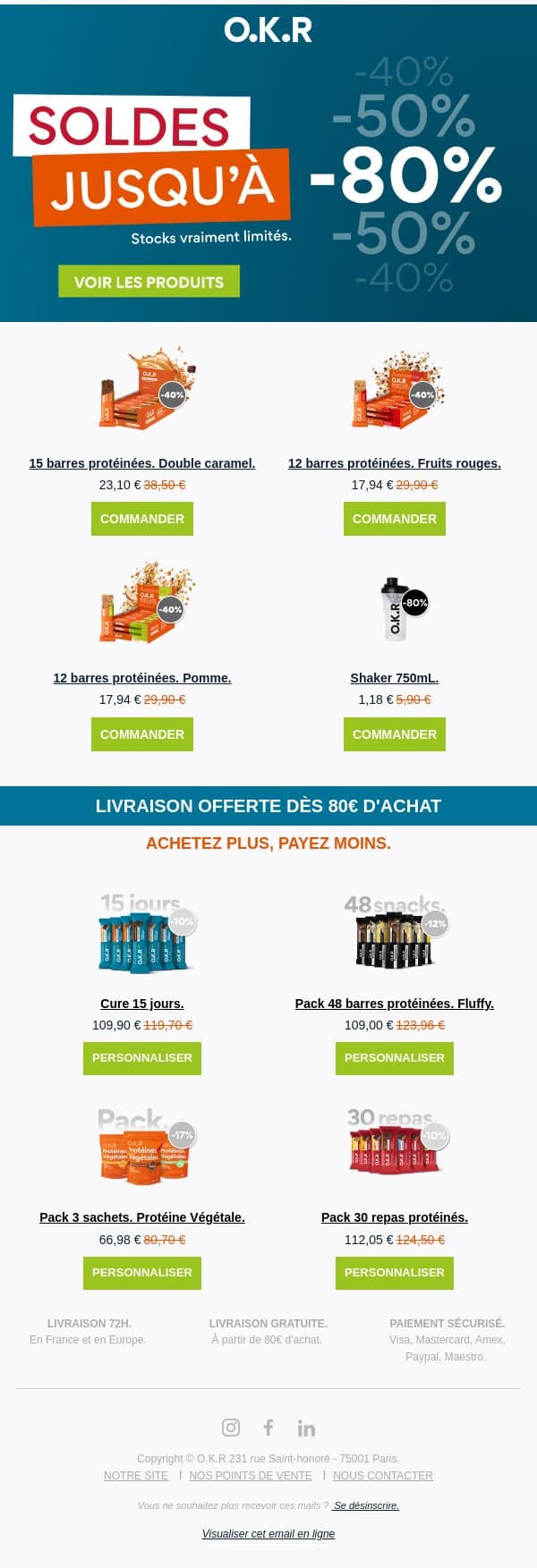 🛍️ Soldes d'été, jusqu'à -80% email from Feed. screenshot