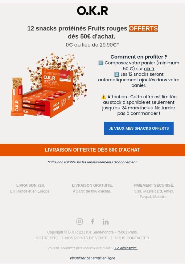 🎁 Offerts : 12 snacks Fruits Rouges. email from Feed. screenshot