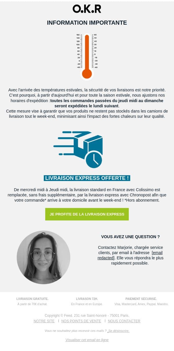 Information importante 🌡🌞 email from Feed. screenshot