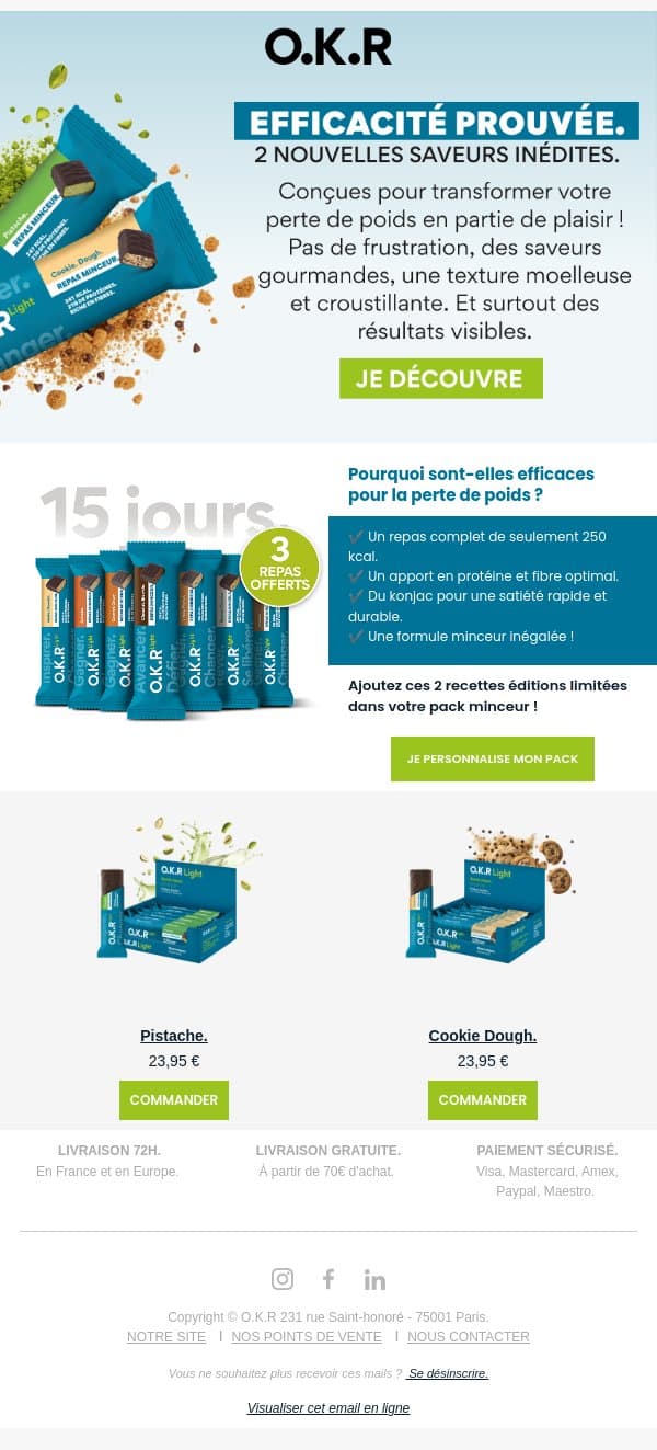 🍪 New : Pistache & Cookie Dough. Le régime qui n'en est pas un. email from Feed. screenshot