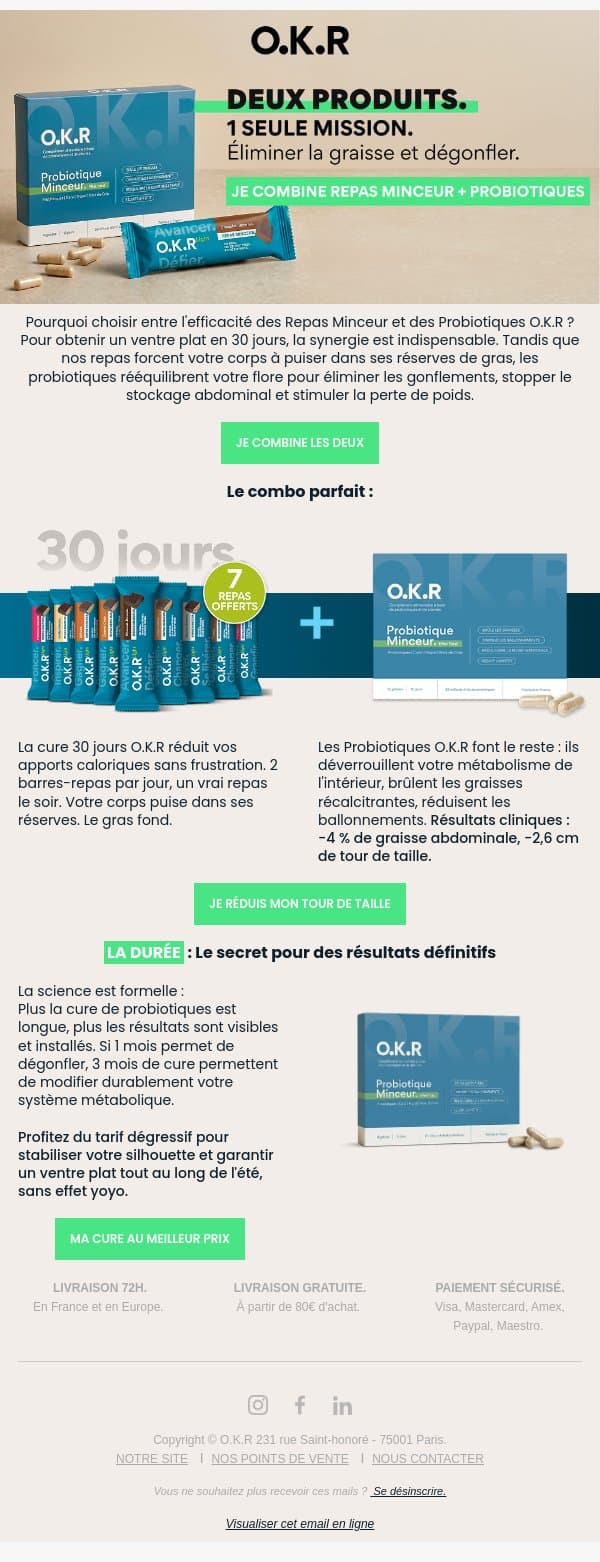 ⚡️ Le Combo 1 mois "Ventre Plat" : Repas + Probiotiques. email from Feed. screenshot