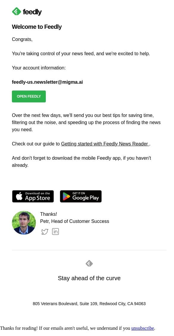 👋 Welcome to Feedly email from Feedly screenshot