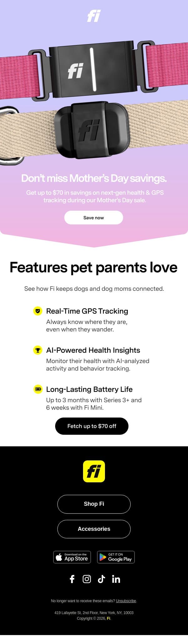 Giving dog moms peace of mind email from Fi screenshot