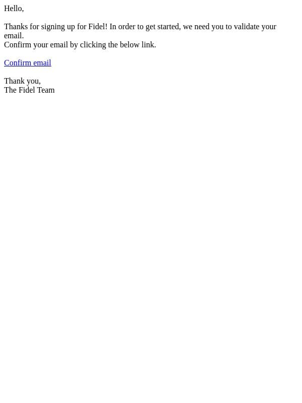 Please confirm your email email from Fidel screenshot