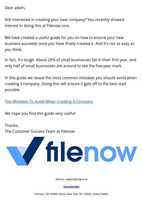 adam, Discover The Top Mistakes To Avoid When Creating A Company email from FileNow screenshot