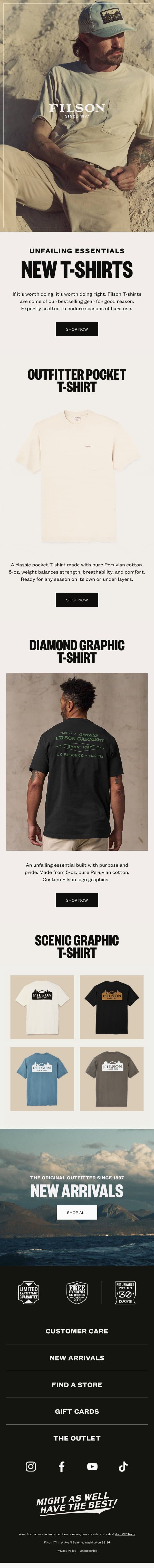 New T-Shirts: Bestselling Essential Layers email from Filson screenshot